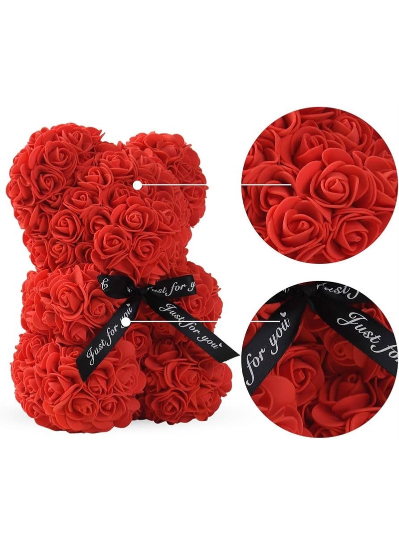 Rose Bear, Floral Teddy Bear, Gifts for Women, Handmade Rose Bear, Gift Box Included – Perfect for Valentine’s Day, Mother’s Day, Christmas, Thanksgiving, and Anniversaries (Red, with Base) - Image 2
