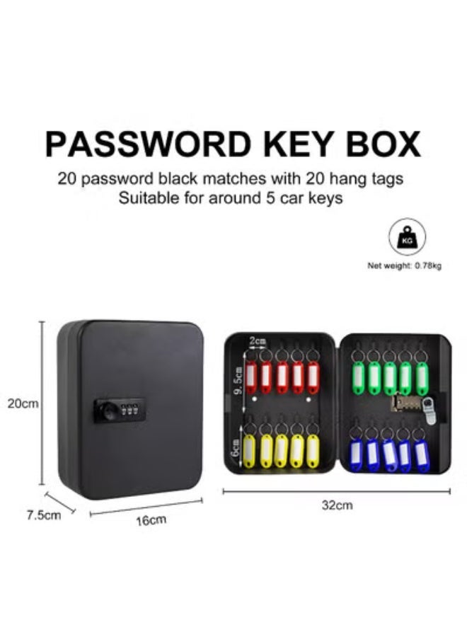 Key Cabinets, Key Lock Box, Wall Mounted Key Storage Organizer Box with 20 Key Hooks and Tags, Metal Key Cabinet with 3 Digit Code Lock for House, Garage, Office, Store, School - Image 2