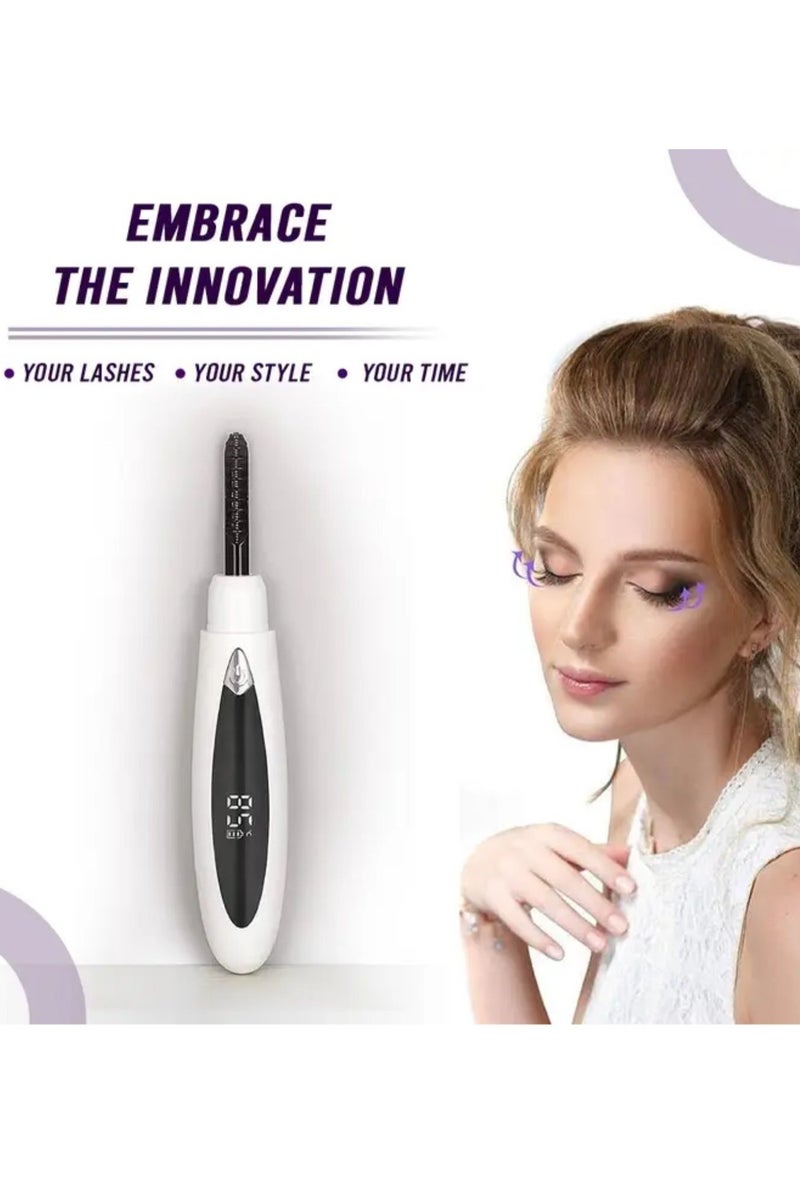 SOLARAE Rechargeable Electric Eyelash Curler with LCD Display – Fast Heating Heated Eyelash Lifter with Adjustable Temperature & Cleaning Brush (White) - Image 2
