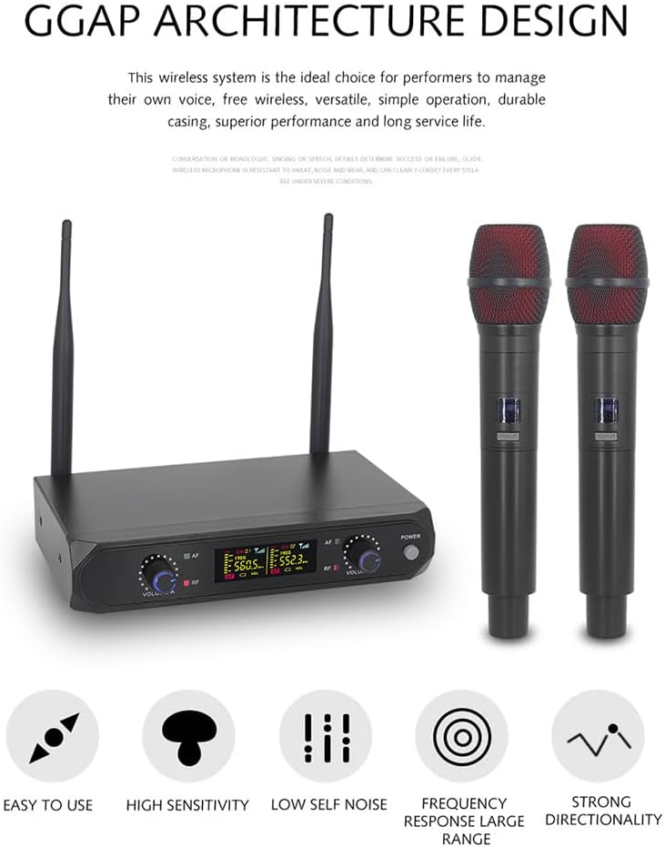 Eacam Wireless Microphone System with 2 Handheld Mic, VHF UHF Dynamic Mic, Handheld Microphone System for Home Karaoke, Meeting, Party - Image 3