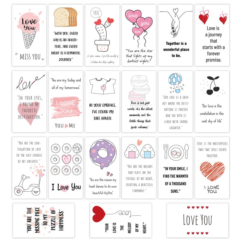CCUUHJ 126 Pieces Romantic Lunch Box Notes Love Notes for Him Her Mini Cards for Husband Wife 2 x 3.5 Inch Inspirational Design Lunchbox Notes for Adults Beloved Ones - Image 1