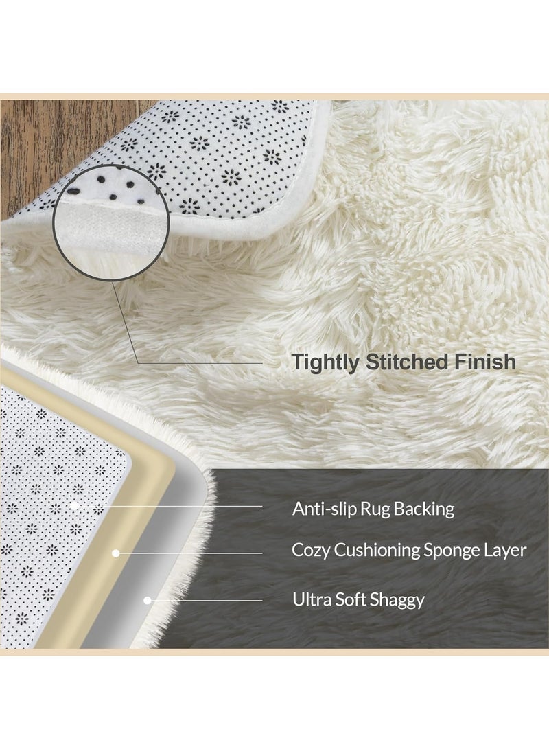VUCATIN Large Shag Area Rugs Tie-Dyed Plush Fuzzy Rugs for Living Room Anti Slip Fluffy Bedroom Rug Large Area Rug Shag Shaggy Carpet for Bedroom Nursery Kids Room Home Decor(White) - Image 2