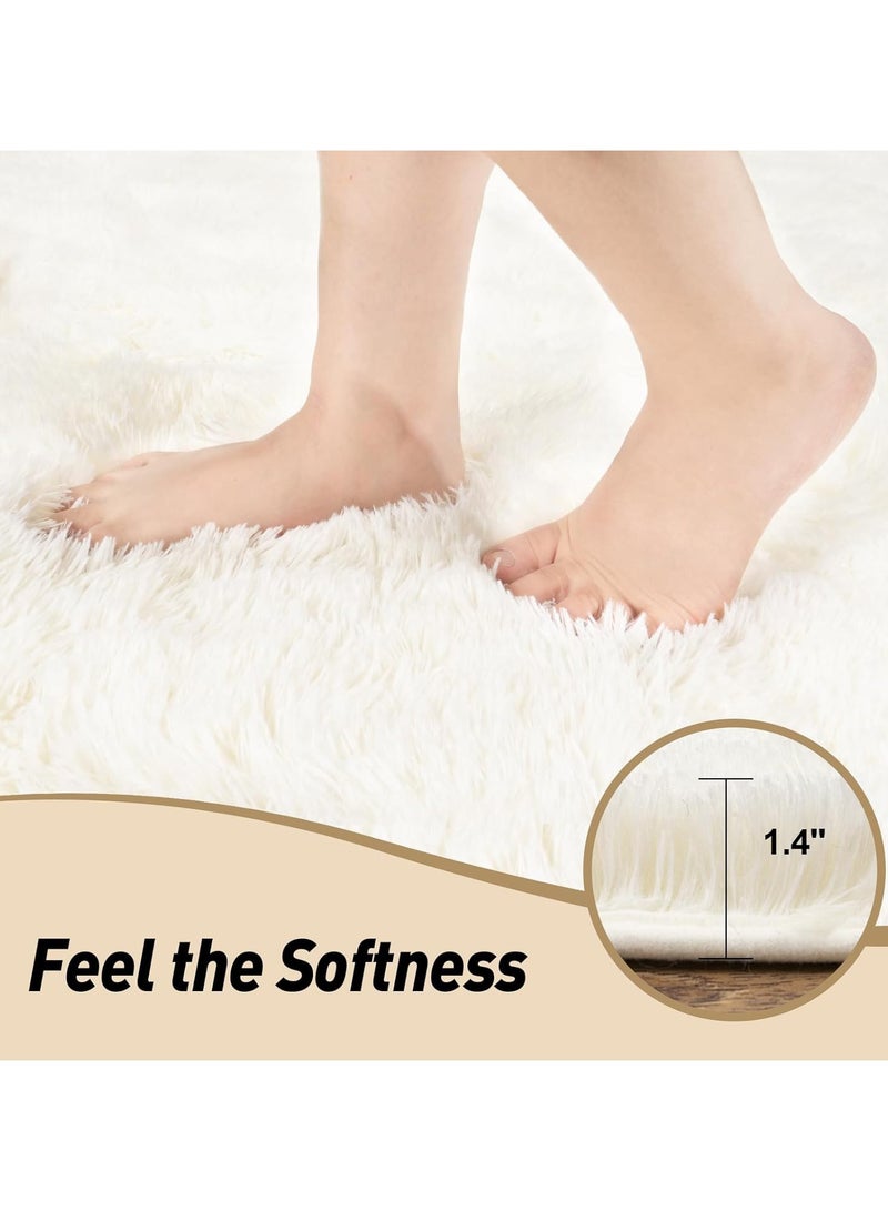 VUCATIN Large Shag Area Rugs Tie-Dyed Plush Fuzzy Rugs for Living Room Anti Slip Fluffy Bedroom Rug Large Area Rug Shag Shaggy Carpet for Bedroom Nursery Kids Room Home Decor(White) - Image 4