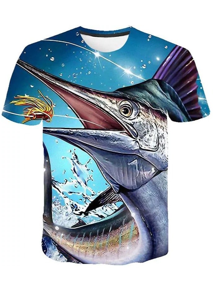 KUYING New One Piece Print Loose Round Neck Short Sleeved Shirt  - Image 1