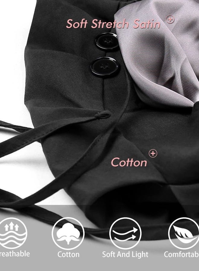 Winitas Silk Lined Work Cap with Button for Long Ponytail Hair Women Black - Image 2