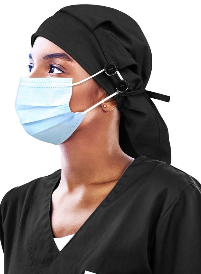 Winitas Silk Lined Work Cap with Button for Long Ponytail Hair Women Black - Image 1