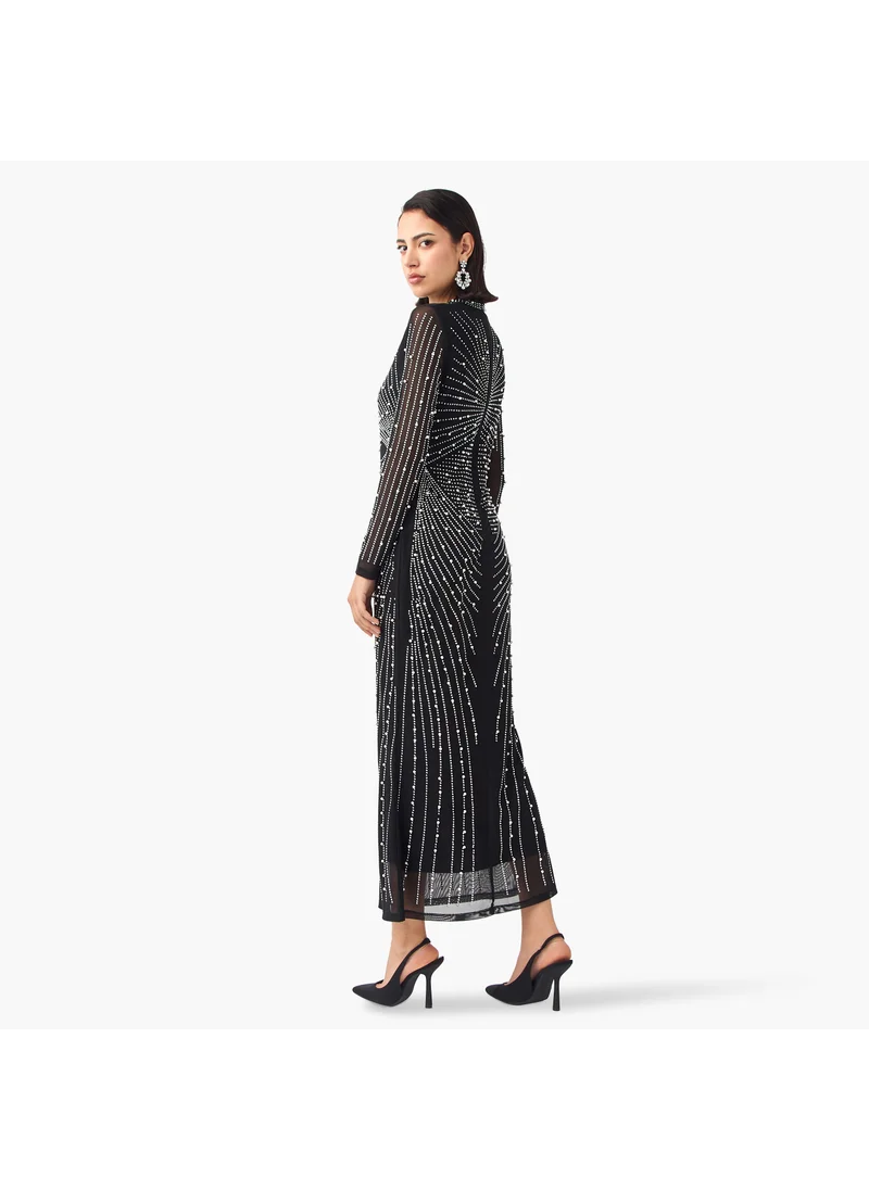 2Xtremz 2Xtremz Mesh Embellished Dress with Long Sleeves and High Neck