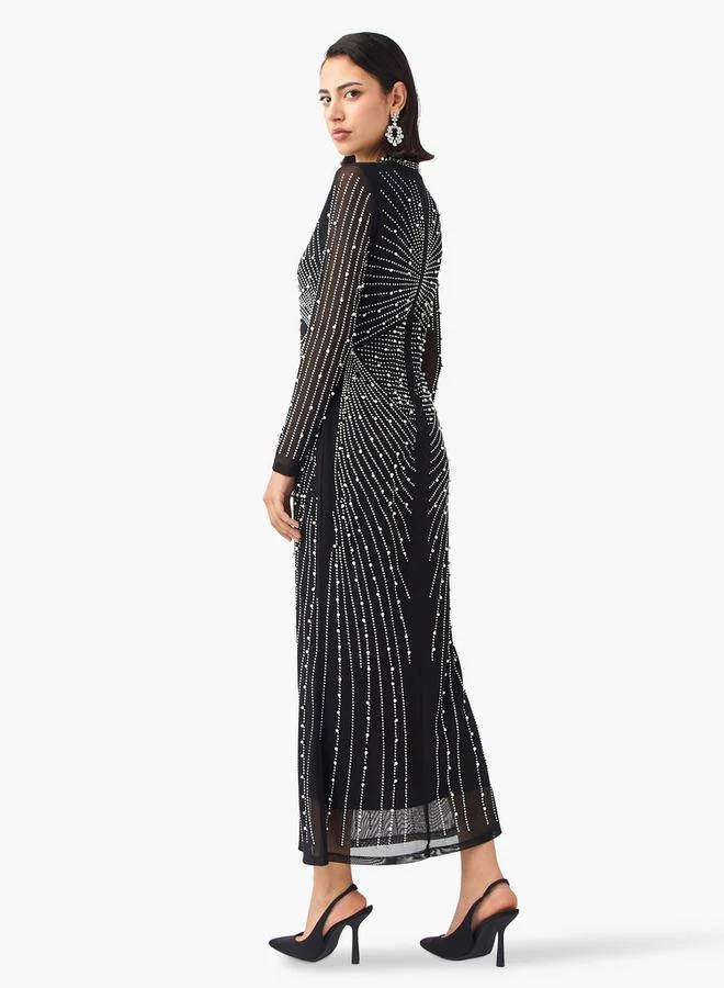 2Xtremz 2Xtremz Mesh Embellished Dress with Long Sleeves and High Neck