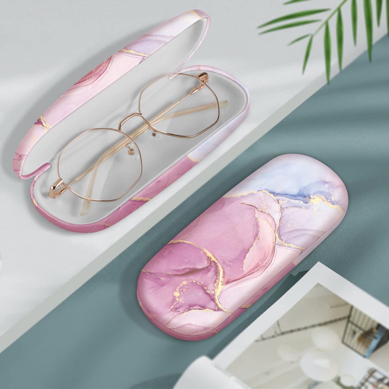 Fintie FINTIE Hard Shell Eyeglasses Case, Portable Protective Glasses Cover Eyeglass Holder Box with Cleaning Cloth for Men Women, Glittering Marble  - Image 3