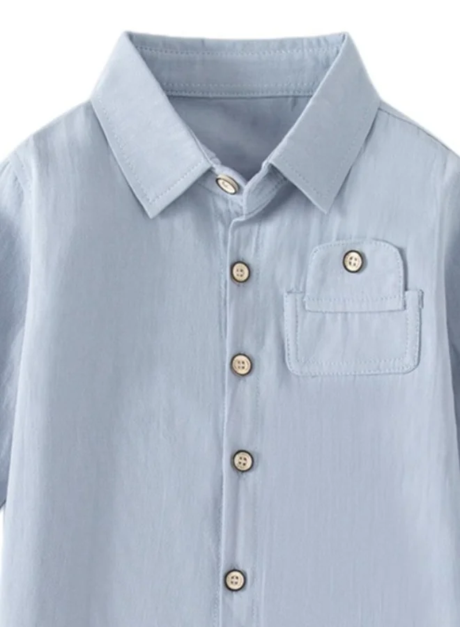 YUNIQEE Blue Collared Long Sleeve Solid Shirt