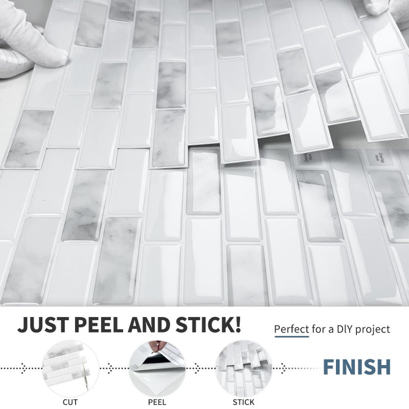 DEWOO Kitchen Backsplash Self Adhesive Wall 3D Marble Tiles Peel and Stick Bathroom, Stone Grey (10-Sheet, 12"Ã—12") - Image 5
