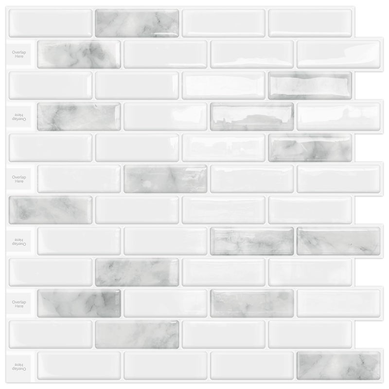 DEWOO Kitchen Backsplash Self Adhesive Wall 3D Marble Tiles Peel and Stick Bathroom, Stone Grey (10-Sheet, 12"Ã—12") - Image 1