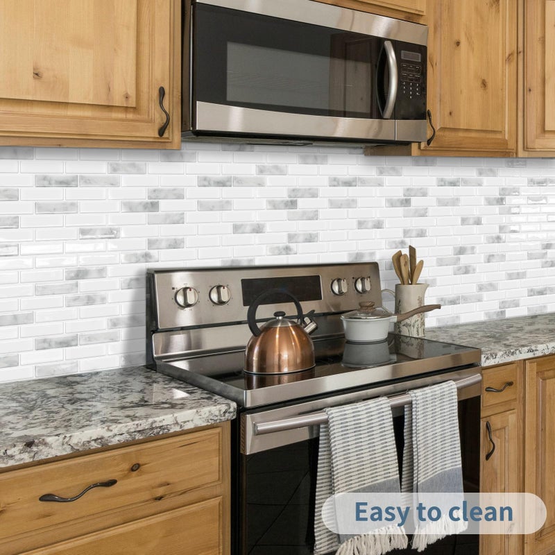 DEWOO Kitchen Backsplash Self Adhesive Wall 3D Marble Tiles Peel and Stick Bathroom, Stone Grey (10-Sheet, 12"Ã—12") - Image 2