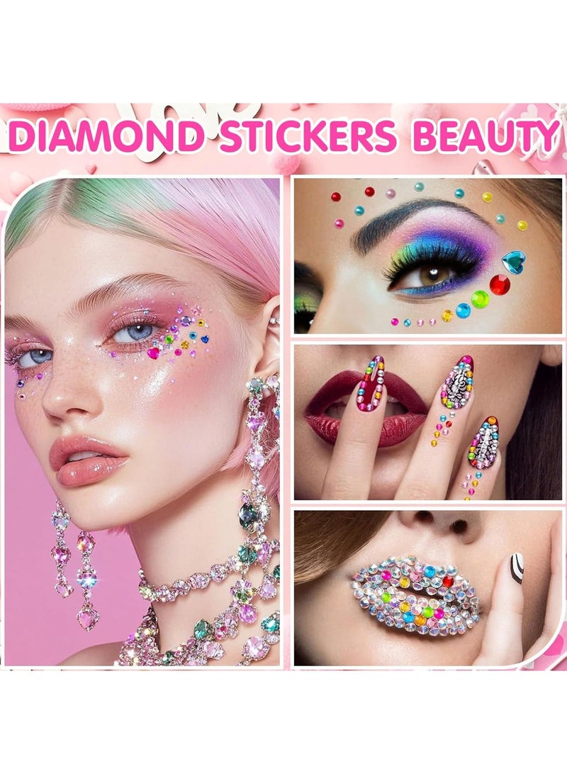 saykfoe [3228 Pcs] Gem Stickers Jewels Crafts, 12 Sheets Self-Adhesive Rhinestone Jewel Stickers, Acrylic Face Bedazzling Gems Stick on, DIY Jewel Sticker for Face Makeup, Body, Eyes, Hair, Nails, Crafts - Image 4