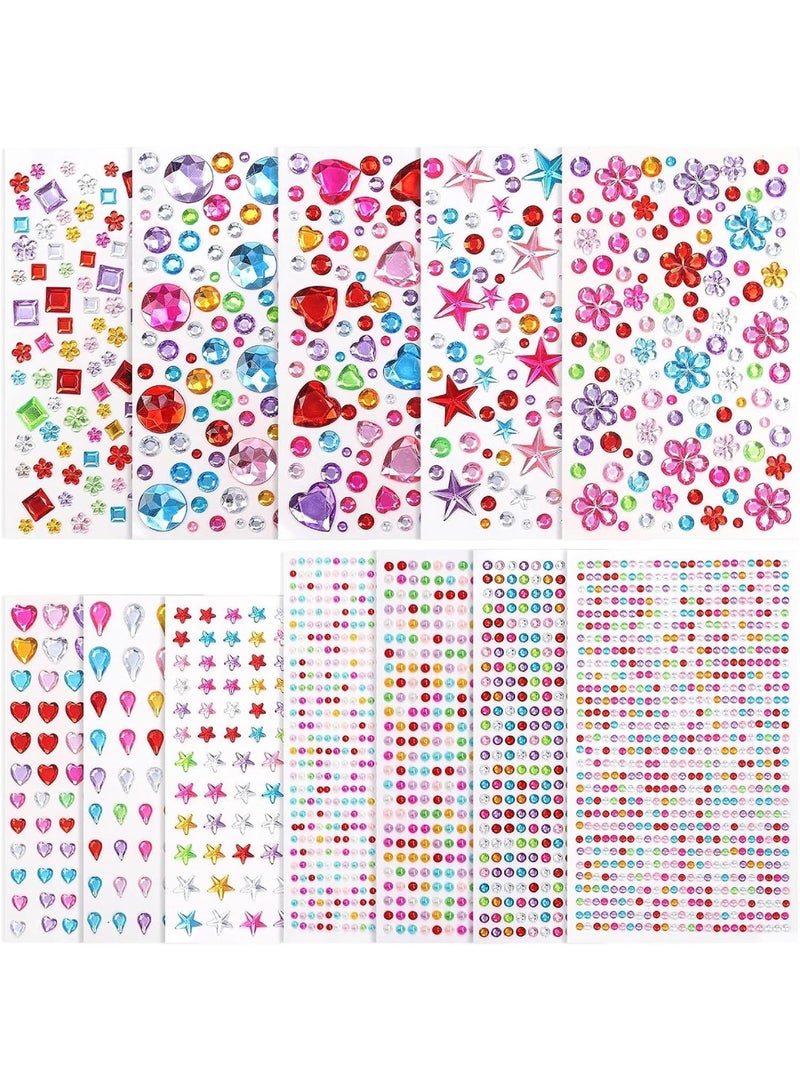 saykfoe [3228 Pcs] Gem Stickers Jewels Crafts, 12 Sheets Self-Adhesive Rhinestone Jewel Stickers, Acrylic Face Bedazzling Gems Stick on, DIY Jewel Sticker for Face Makeup, Body, Eyes, Hair, Nails, Crafts - Image 1