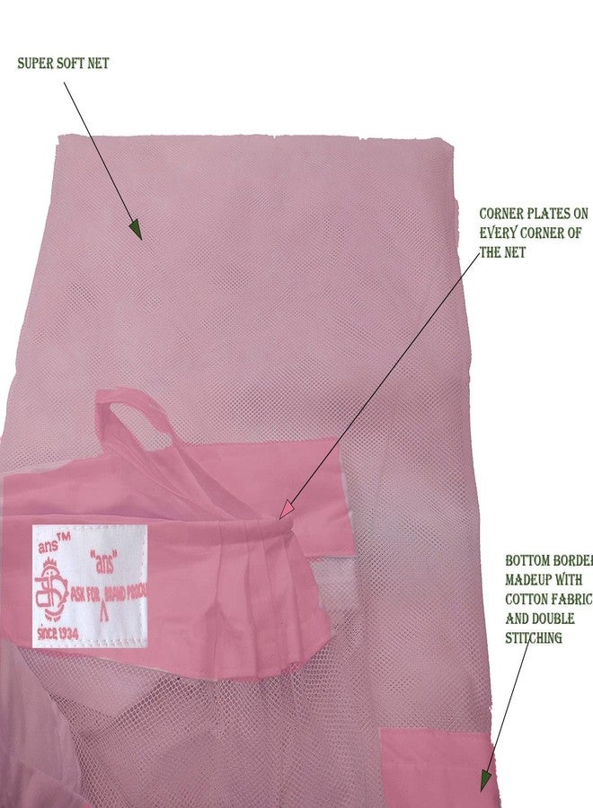 Ans Mosquito net Fine Polycotton net Pink with Pure Cotton Border on Top and Bottom (6.25 x 6.5 ft Double Bed) - Image 3