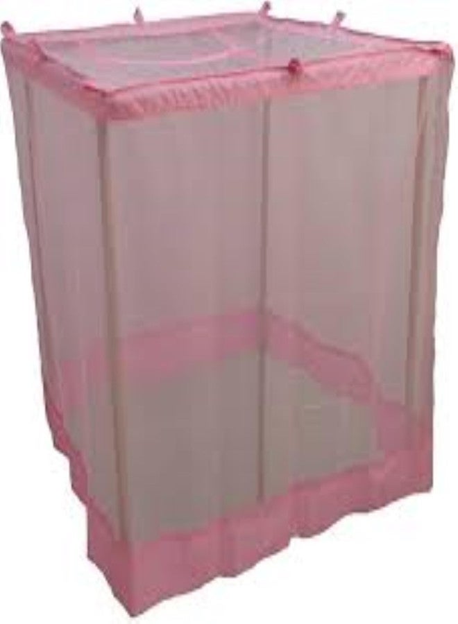 Ans Mosquito net Fine Polycotton net Pink with Pure Cotton Border on Top and Bottom (6.25 x 6.5 ft Double Bed) - Image 4