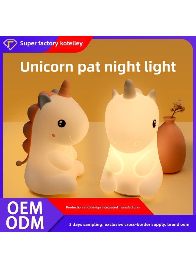 Customized Night Light Cross-Border New Silicone Pat Night Light Kidsren's Bedroom Bedside Unicorn Night Light 