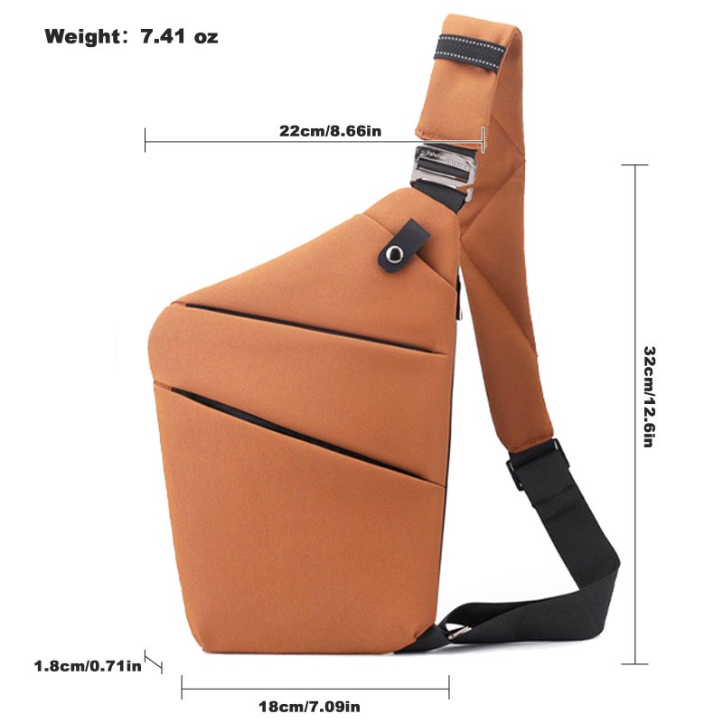 BIRDDIE Anti Theft Travel Bag, One Shoulder Large Capacity Cross-body Bag Chest Fashion Lightweight Sling Bags for Travel Sports (Right Shoulder, Brown) - Image 5