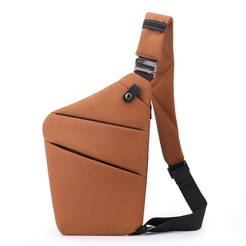 BIRDDIE Anti Theft Travel Bag, One Shoulder Large Capacity Cross-body Bag Chest Fashion Lightweight Sling Bags for Travel Sports (Right Shoulder, Brown) - Image 1