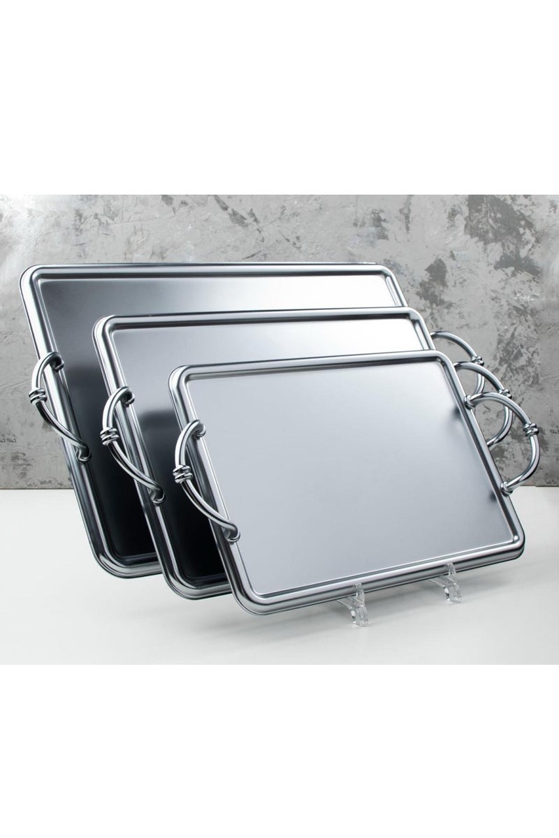 طقم تباسي تقديم ستيل 3 قطع بلون جديد نيكل