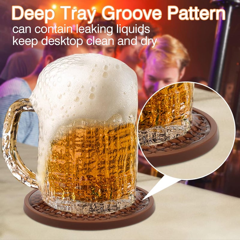 CAETOUNG 3 Pack Silicone Coasters for Drinks, Thickened Coaster with Deep Tray Grooved Design Cup Mat, Washable Heat Resistant Durable Non-Slip Coasters for Coffee Table Wooden Desk Kitchen Bar (Brown) - Image 5