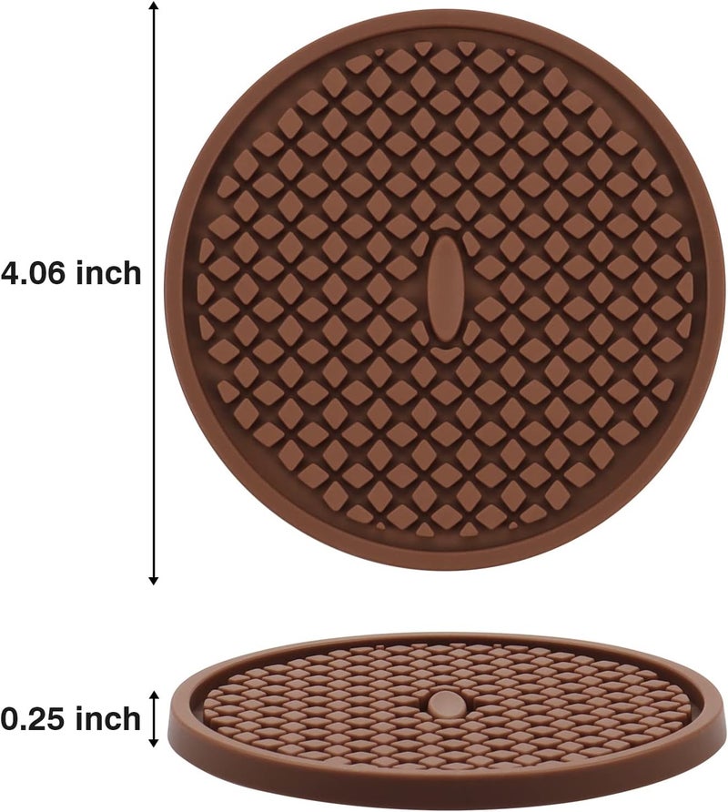 CAETOUNG 3 Pack Silicone Coasters for Drinks, Thickened Coaster with Deep Tray Grooved Design Cup Mat, Washable Heat Resistant Durable Non-Slip Coasters for Coffee Table Wooden Desk Kitchen Bar (Brown) - Image 3