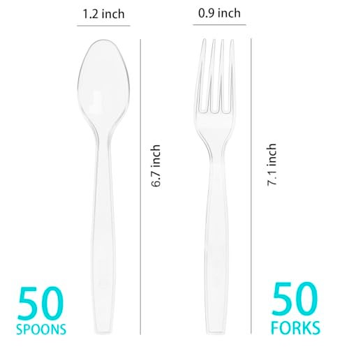 MOACOCK 100 Count Plastic Silverware, Heavy Weight Plastic Forks Spoons Disposable Utensils Cutlery Set for Wedding Party Supplies Everyday Use - Image 2