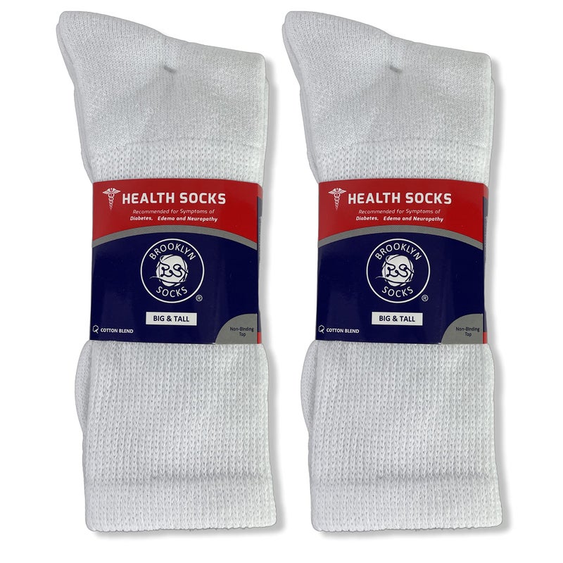 Brooklyn Socks Big and Tall - 6 pairs of Diabetic Cotton Neuropathy Crew Socks, King Size Mens Athletic Crew Socks (13-16, White) - Image 5