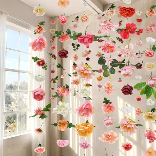 XunYee 6 Pcs 354 ft Flower Garlands Artificial Wildflower Vines Floral Hanging Backdrop Fake Flower Garlands Faux Silk Wildflower Vine for Wedding Bridal Shower Home Garden Wall Arch DecorBlossom - Image 1