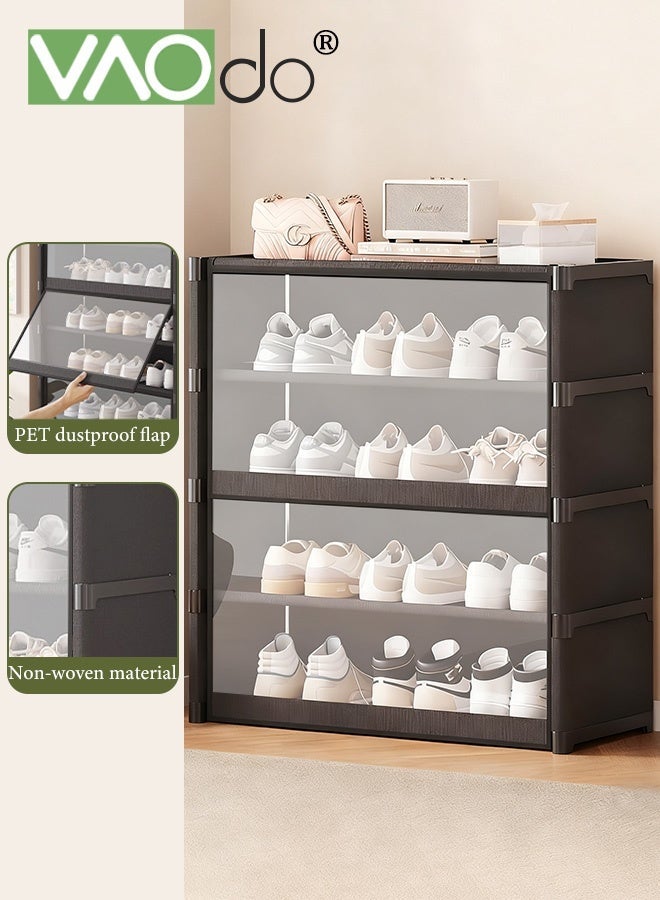 فاو دو رف أحذية من 5 طبقات مع غطاء شفاف، رف تخزين أحذية بسعة كبيرة، غطاء قابل للطي مقاوم للغبار، أرفف قابلة للتعديل، رف تخزين أحذية للخزانة، باب المدخل، السكن الجامعي، المرآب - Image 1