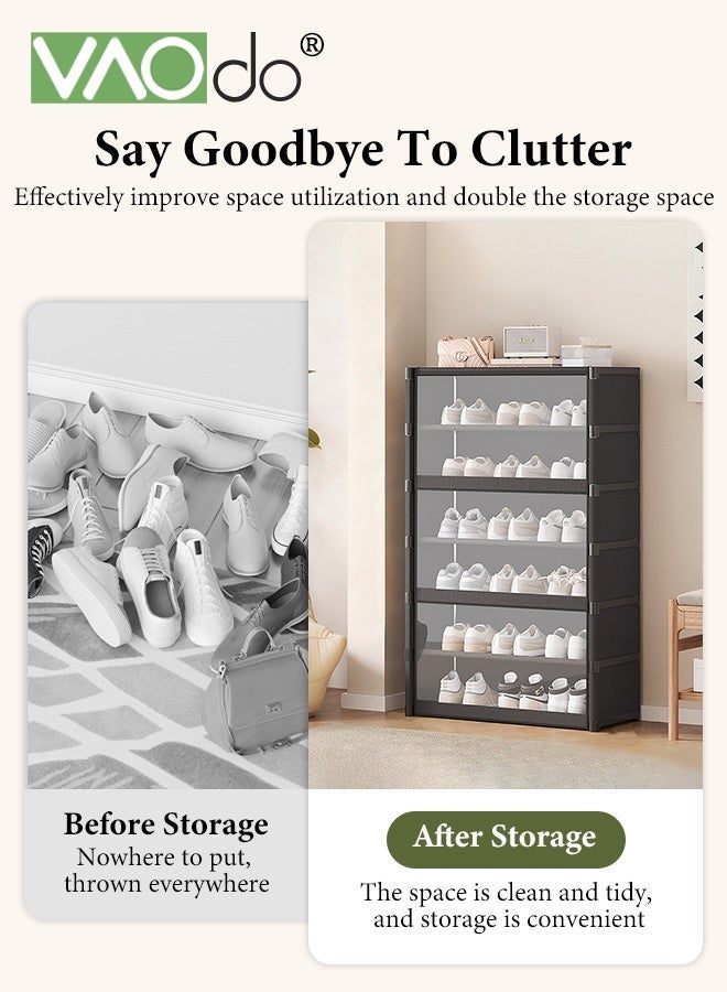 فاو دو رف أحذية من 5 طبقات مع غطاء شفاف، رف تخزين أحذية بسعة كبيرة، غطاء قابل للطي مقاوم للغبار، أرفف قابلة للتعديل، رف تخزين أحذية للخزانة، باب المدخل، السكن الجامعي، المرآب - Image 4