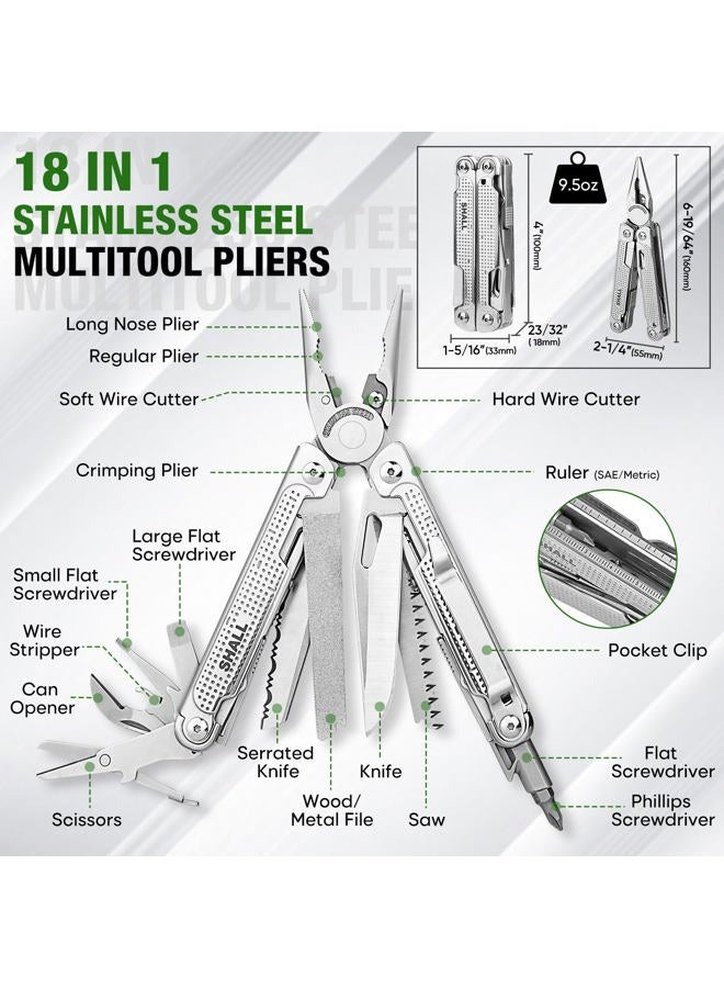 SHALL Multi Tool, 18-in-1 Multitool Pliers, Stainless Steel Multi-tool Pocket Knife w/Screwdriver Bit, Self-locking Multipurpose Tool w/Sheath for Camping Fishing Survival Hunting - Image 2