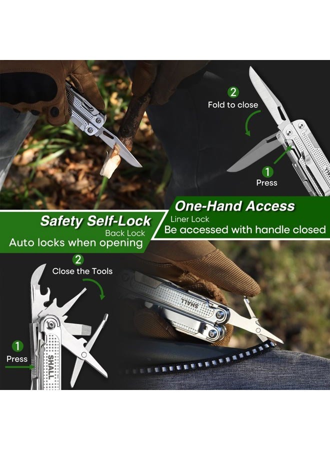 SHALL Multi Tool, 18-in-1 Multitool Pliers, Stainless Steel Multi-tool Pocket Knife w/Screwdriver Bit, Self-locking Multipurpose Tool w/Sheath for Camping Fishing Survival Hunting - Image 3