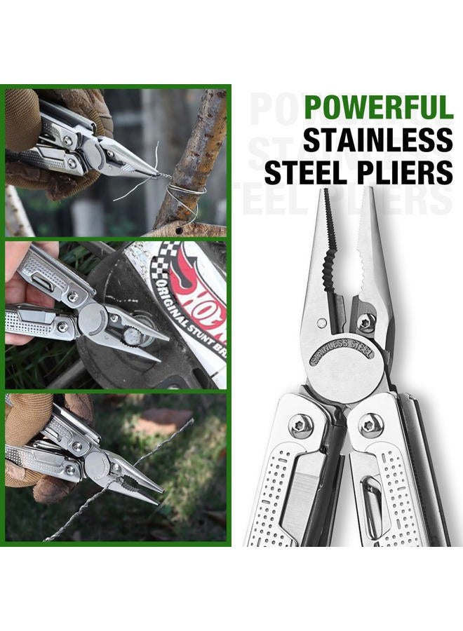 SHALL Multi Tool, 18-in-1 Multitool Pliers, Stainless Steel Multi-tool Pocket Knife w/Screwdriver Bit, Self-locking Multipurpose Tool w/Sheath for Camping Fishing Survival Hunting - Image 5