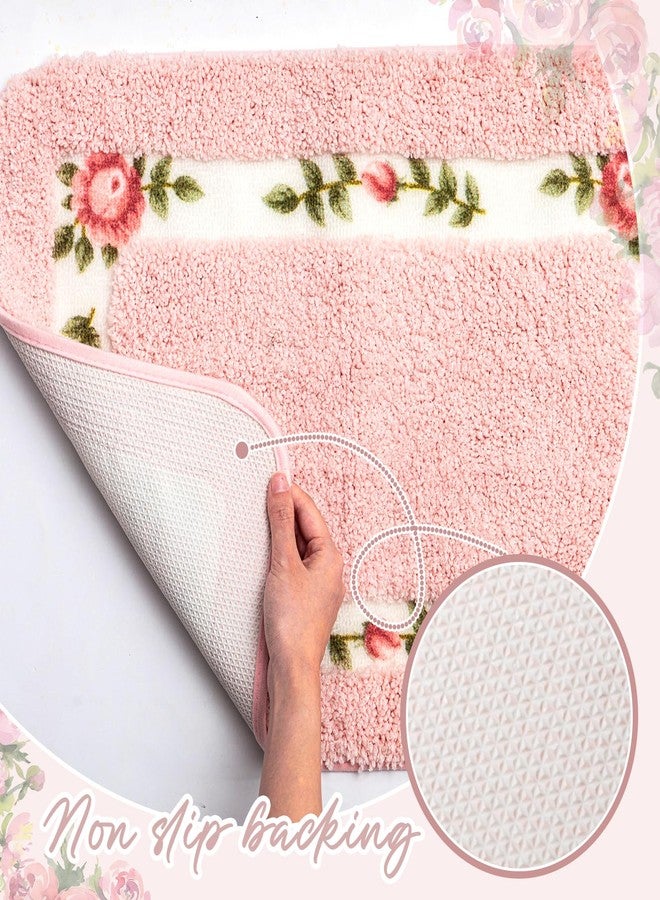 Drydiet 3 Pcs Rose Flowers Bathroom Rugs Set Coquette Room Decor Floral Carpet for Bathroom Bedroom Living Room, Floral Bath Mat Non Skid Romantic Rose Flower Area Rugs 3 Shapes(Pink,Small) - Image 4