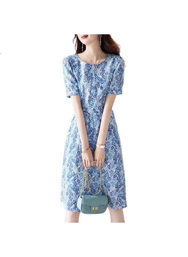 dme (Dme) "Monet Garden" Summer French Style Cloud Cotton Bubble Sleeve High Definition Printed Flesh-Hiding Comfortable A-Line Dress - Image 1