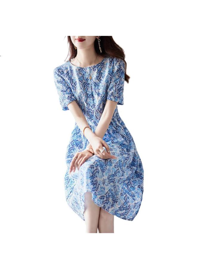 dme (Dme) "Monet Garden" Summer French Style Cloud Cotton Bubble Sleeve High Definition Printed Flesh-Hiding Comfortable A-Line Dress - Image 2