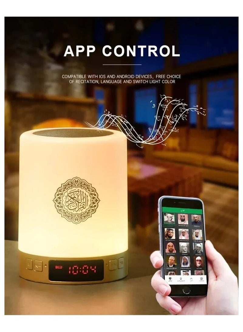 Azan Clock Lamp Qur'an Speaker, With 7 Changeable Colourful Lights, Touch/Remote/Bluetooth /Phone Application Control - Image 4