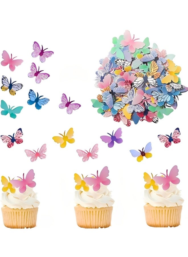 72 Pcs Wafer Butterfly Cake Stickers Watercolor Cake Toppers for Party Baking Decoration Food Safe DIY Cupcake Decor Different Colors for Setting - Image 1