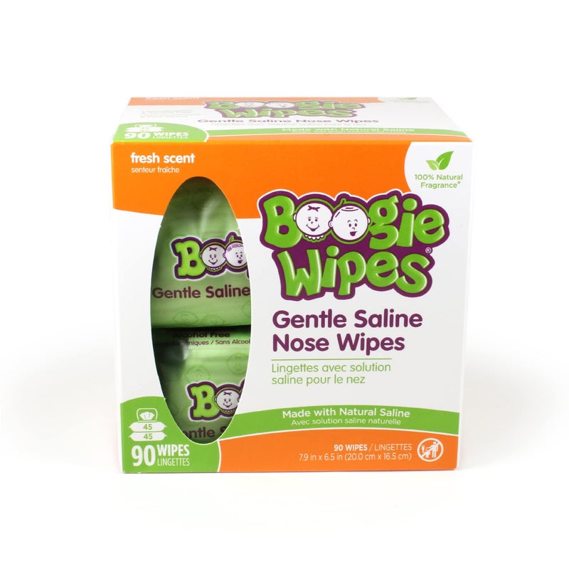 Boogie Saline Nose Wipes by Boogie, for Baby & Kids, Face, Hand & Body, FSA/HSA Eligible, Made with Vitamin E, Aloe, and Natural Saline, Fresh Scent, 45 Count (Pack of 2) - Image 2