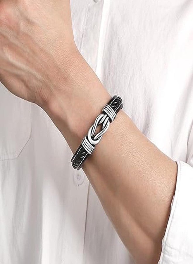 M Men Style Infinity Knot Leather Bracelet Forever Linked Together Birthday Christmas Anniversary Idea Mens Braided Cuff for Man Son Husband Boyfriend Brother Grandson Black - Image 4