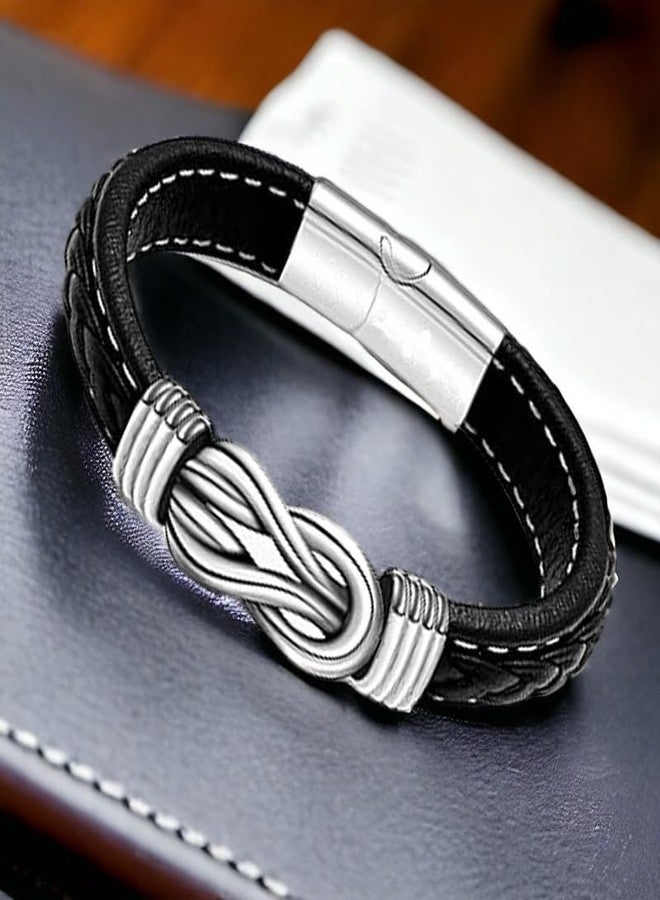 M Men Style Infinity Knot Leather Bracelet Forever Linked Together Birthday Christmas Anniversary Idea Mens Braided Cuff for Man Son Husband Boyfriend Brother Grandson Black - Image 3