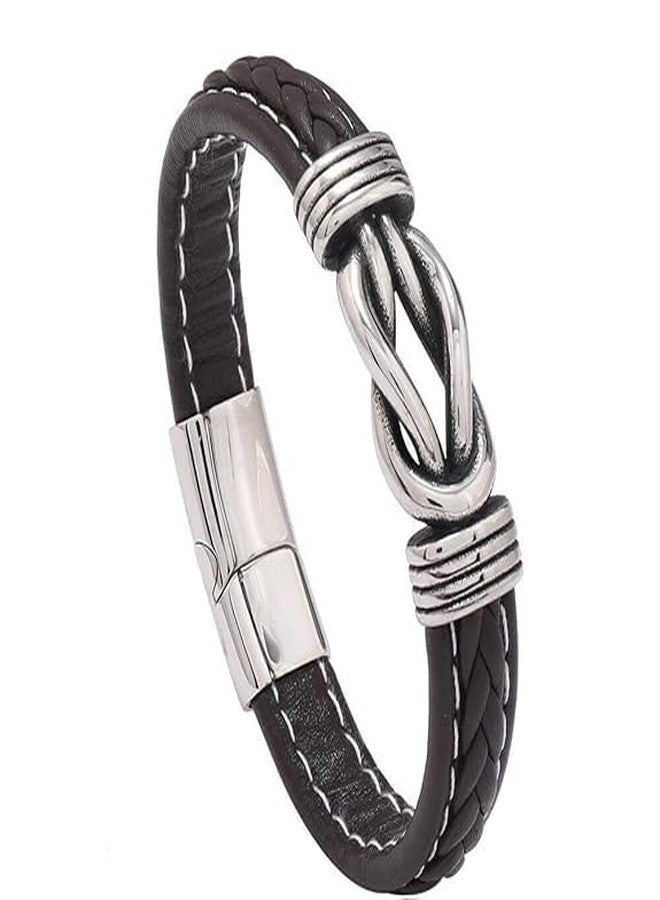 M Men Style Infinity Knot Leather Bracelet Forever Linked Together Birthday Christmas Anniversary Idea Mens Braided Cuff for Man Son Husband Boyfriend Brother Grandson Black - Image 1