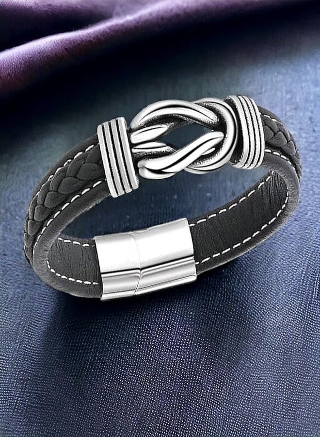 M Men Style Infinity Knot Leather Bracelet Forever Linked Together Birthday Christmas Anniversary Idea Mens Braided Cuff for Man Son Husband Boyfriend Brother Grandson Black - Image 2