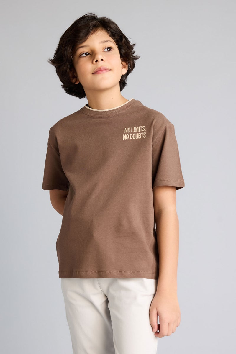 DeFacto Brown Boy Boy New Regular Fit Crew Neck Printed Pique T-Shirt Casual - Image 3