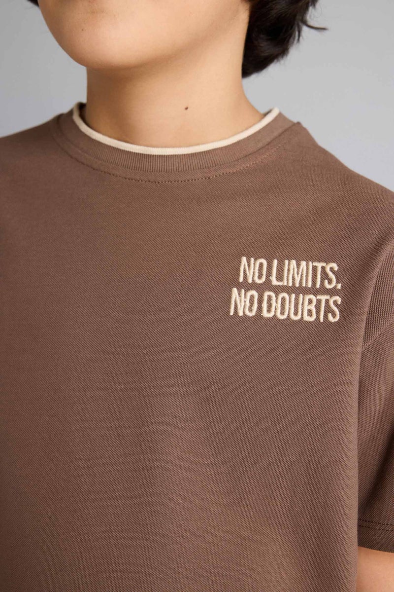 DeFacto Brown Boy Boy New Regular Fit Crew Neck Printed Pique T-Shirt Casual - Image 4