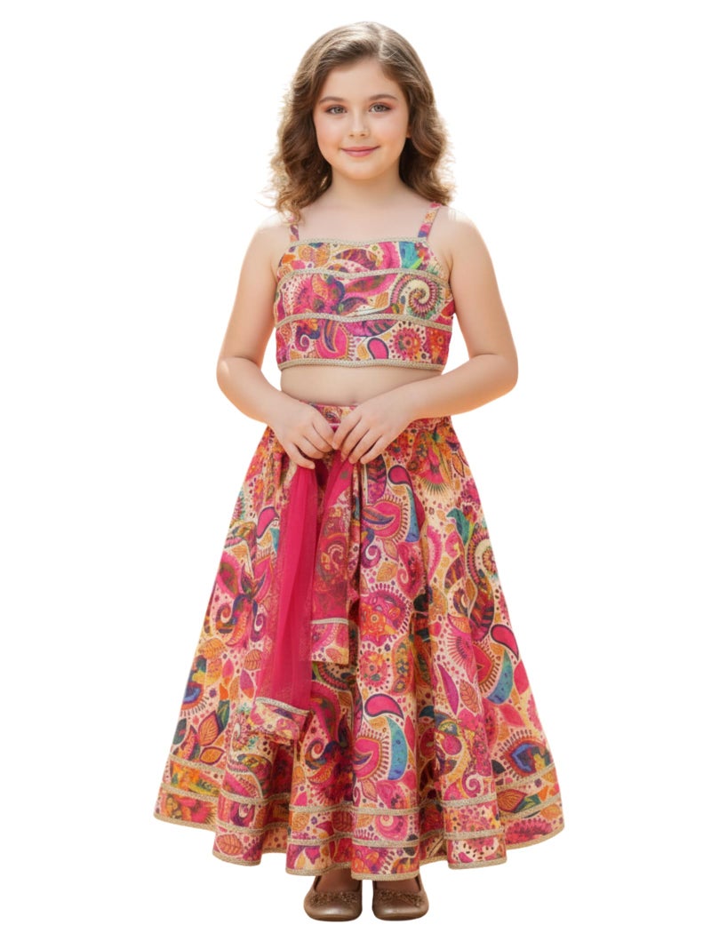 Naixa Girls Multicolor Digital Print Rayon Fabric Lehenga Choli with Dupatta Set | Ready to Wear Lehenga Choli Set | Lehenga Choli Set for Girls (SE51_9-10 YEAR) - Image 1