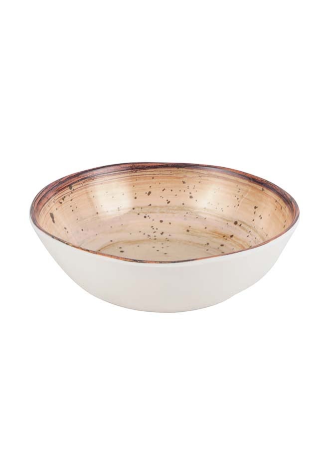 Royalford 6.4" Fine Stone Melamineware Serving Bowl RF12380 White Bowl with Elegant Brown Print, Non-Toxic and Hygienic Food-Grade Material, Dishwasher Safe Multicolor 6.4inch - Image 1