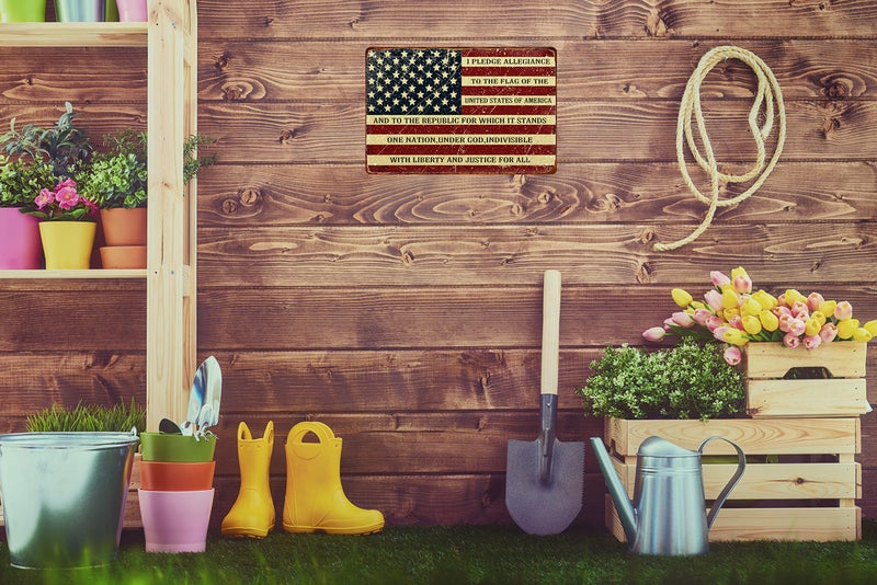 CSWLJS Retro Metal Sign Vintage Tin Sign I Pledge Allegiance to The Flag of The United States of America Sign for Plaque Poster Cafe Bar Wall Art Sign Gift 8 X 12 in - Image 4